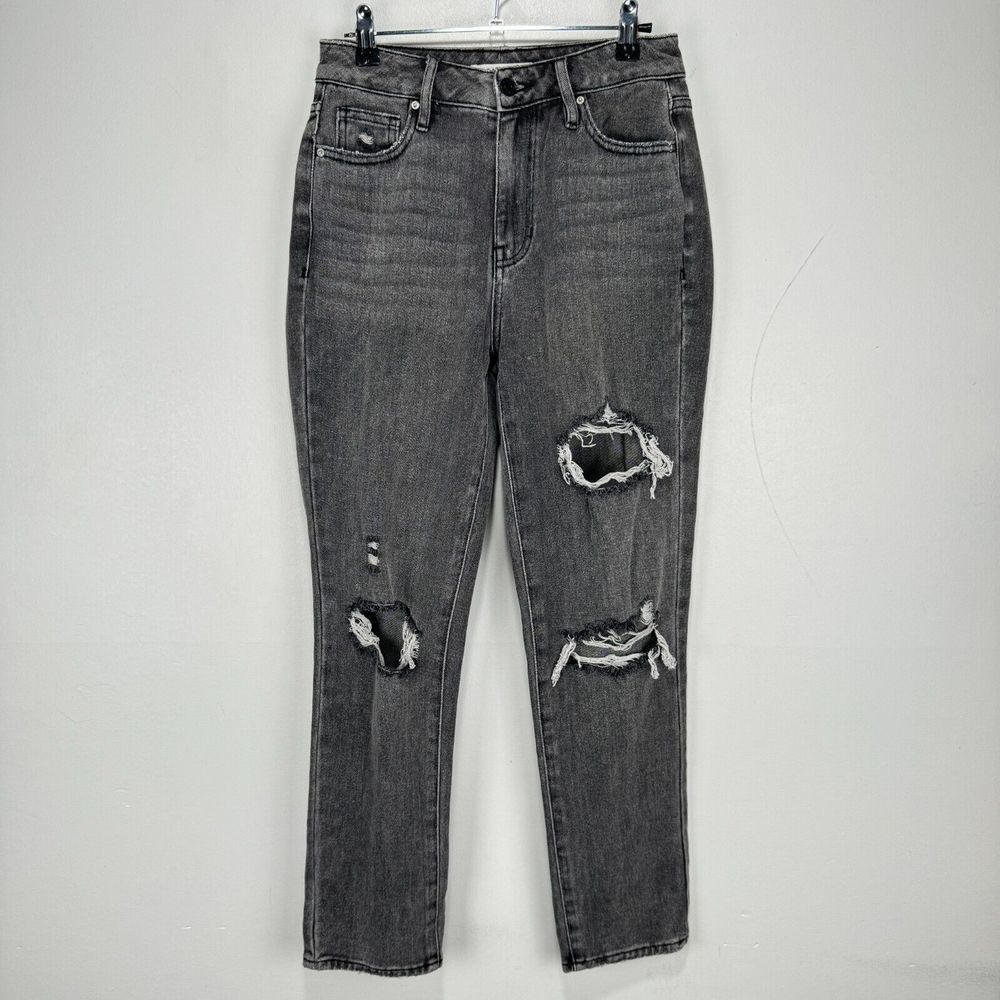 PacSun Mom Jeans Gray Denim Holes Distressed Tapered Women Size 25‎ (27x28)